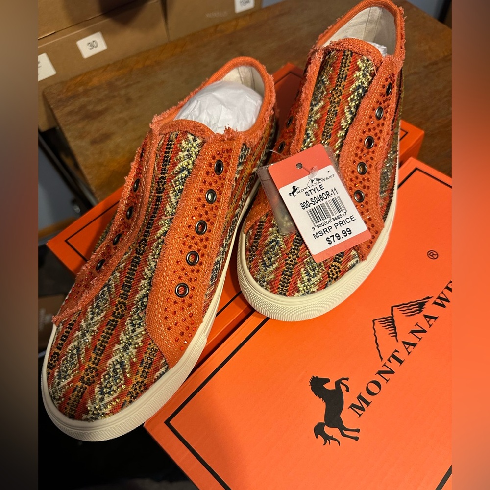 Montana orange and Cream Floral Sole Sneakers